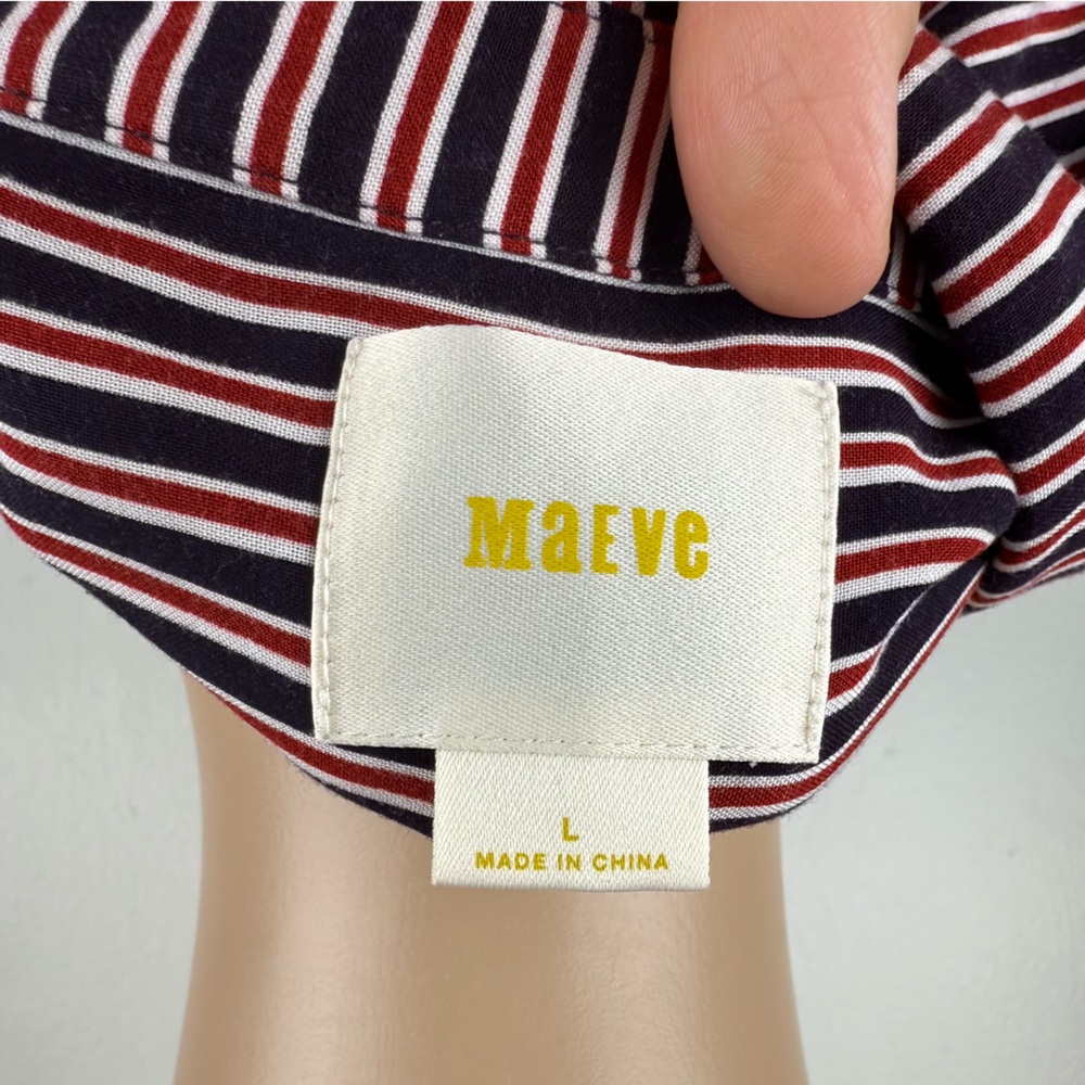 Maeve Anthropologie Adelaide Navy Red Striped Poplin Button Down Hi-Lo Sz Large - Picture 7 of 9